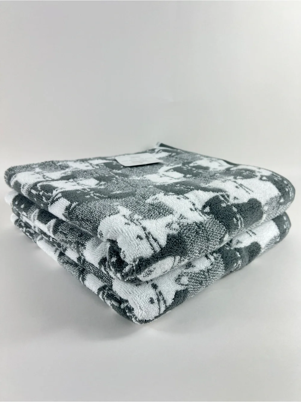 Deborah Connolly Bath Towel Set Gray White Cat Design Cotton Blend 2 Pc NEW
